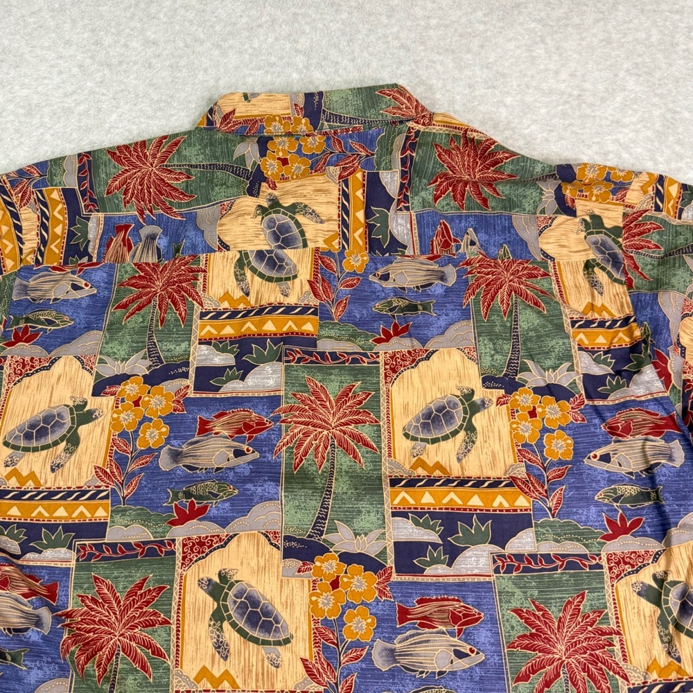 Tori Richard Mens 2XL Cotton Lawn Hawaiian Shirt Sea Turtle Fish Palm Tree Blue - Picture 11 of 12